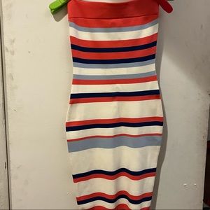 Honey punch mini strapless stripped dress
